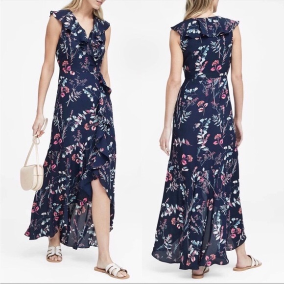 Banana Republic Dresses & Skirts - Banana Republic Floral Ruffle-Wrap Maxi Dress 6